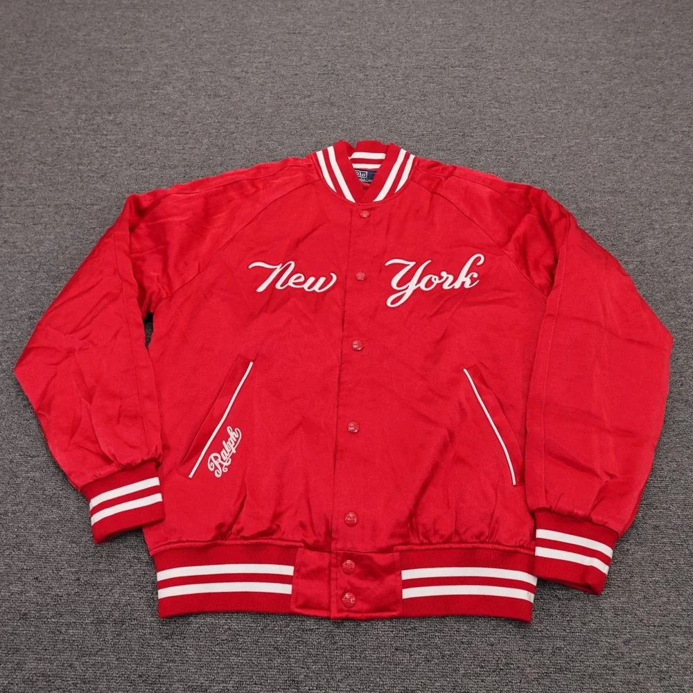 New York Yankees Jacket Mens XL Red MLB Baseball Polo Ralph Lauren Varsity